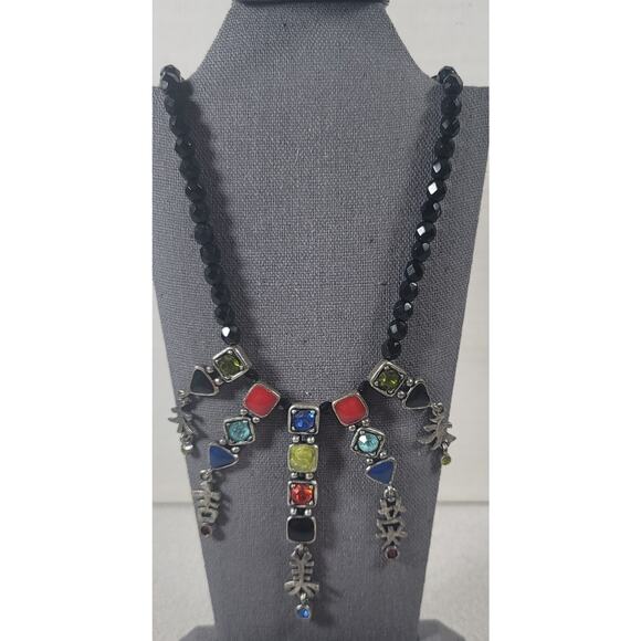 Chico's Silver Black 5 Pendants Single Strand 12" Necklace - Picture 1 of 5